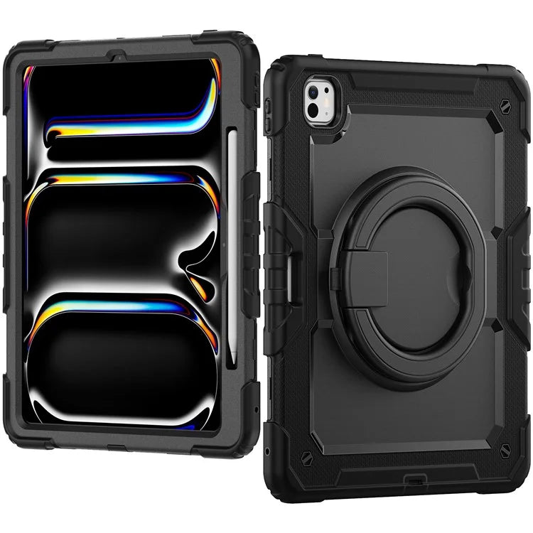 For iPad Pro 13 (2024) Kickstand Case PC+Silicone Tablet Cover with Shoulder Strap