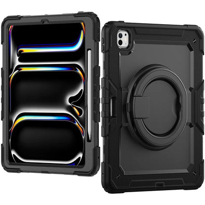 For iPad Pro 13 (2024) Kickstand Case PC+Silicone Tablet Cover with Shoulder Strap