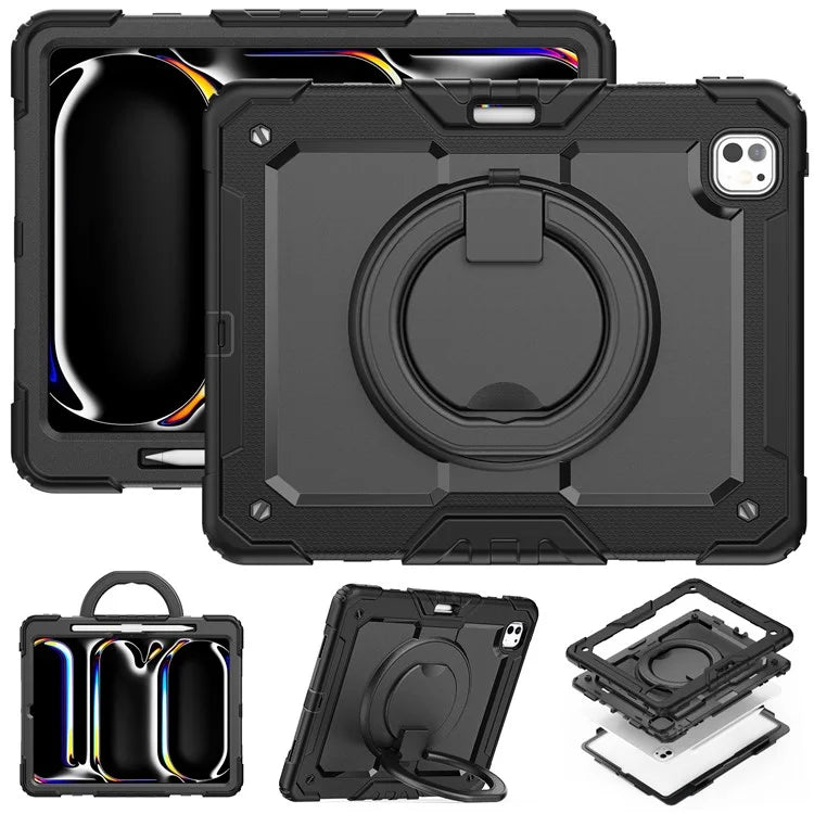 For iPad Pro 13 (2024) Kickstand Case PC+Silicone Tablet Cover with Shoulder Strap