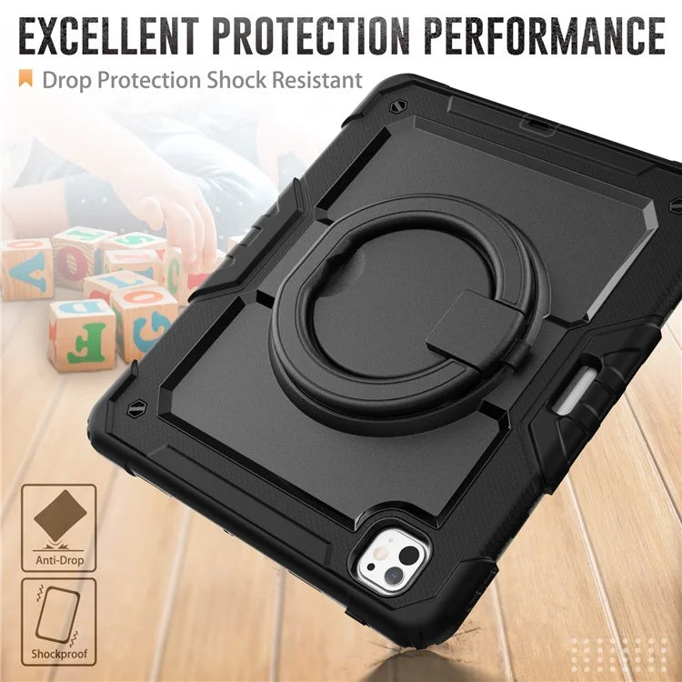For iPad Pro 13 (2024) Kickstand Case PC+Silicone Tablet Cover with Shoulder Strap