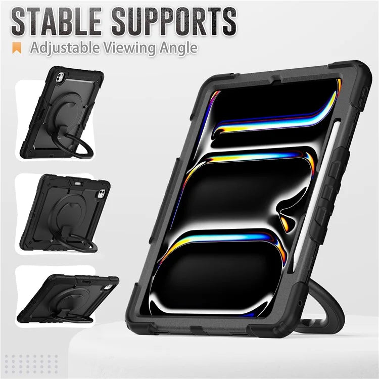 For iPad Pro 13 (2024) Kickstand Case PC+Silicone Tablet Cover with Shoulder Strap