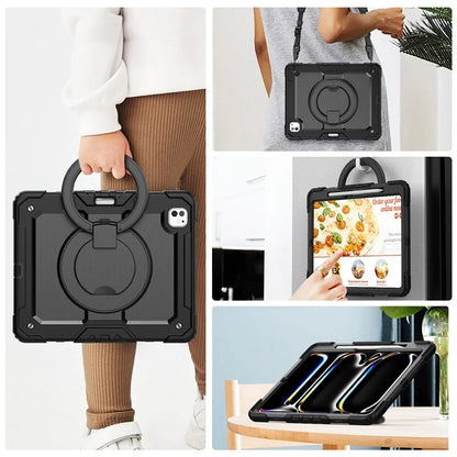 For iPad Pro 13 (2024) Kickstand Case PC+Silicone Tablet Cover with Shoulder Strap