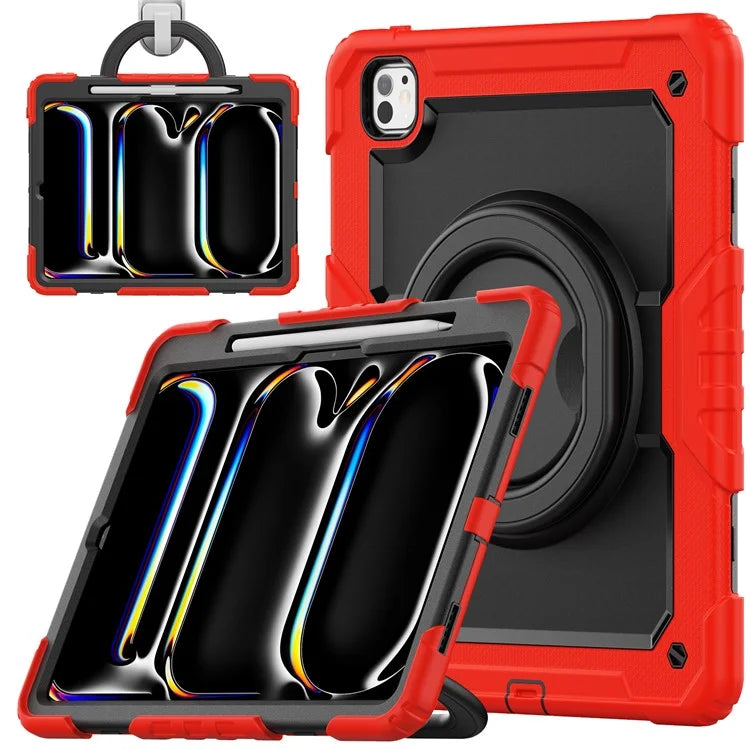 For iPad Pro 13 (2024) Kickstand Case PC+Silicone Tablet Cover with Shoulder Strap