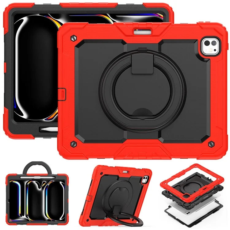 For iPad Pro 13 (2024) Kickstand Case PC+Silicone Tablet Cover with Shoulder Strap