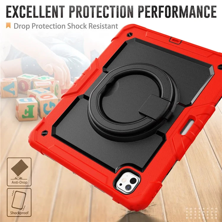 For iPad Pro 13 (2024) Kickstand Case PC+Silicone Tablet Cover with Shoulder Strap