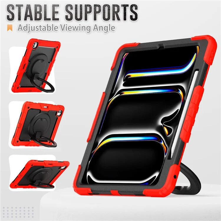 For iPad Pro 13 (2024) Kickstand Case PC+Silicone Tablet Cover with Shoulder Strap