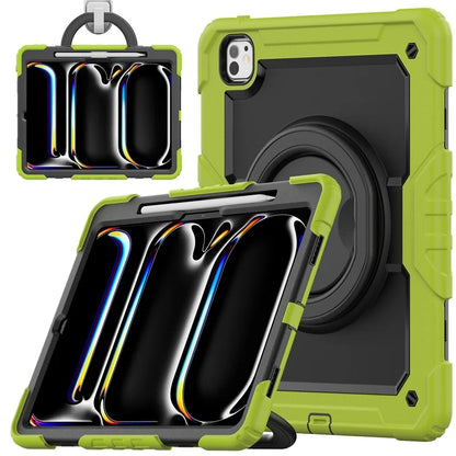 For iPad Pro 13 (2024) Kickstand Case PC+Silicone Tablet Cover with Shoulder Strap