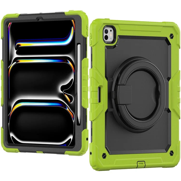 For iPad Pro 13 (2024) Kickstand Case PC+Silicone Tablet Cover with Shoulder Strap