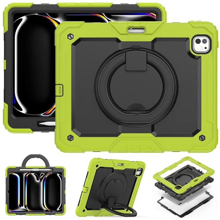 For iPad Pro 13 (2024) Kickstand Case PC+Silicone Tablet Cover with Shoulder Strap