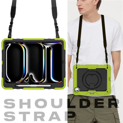 For iPad Pro 13 (2024) Kickstand Case PC+Silicone Tablet Cover with Shoulder Strap