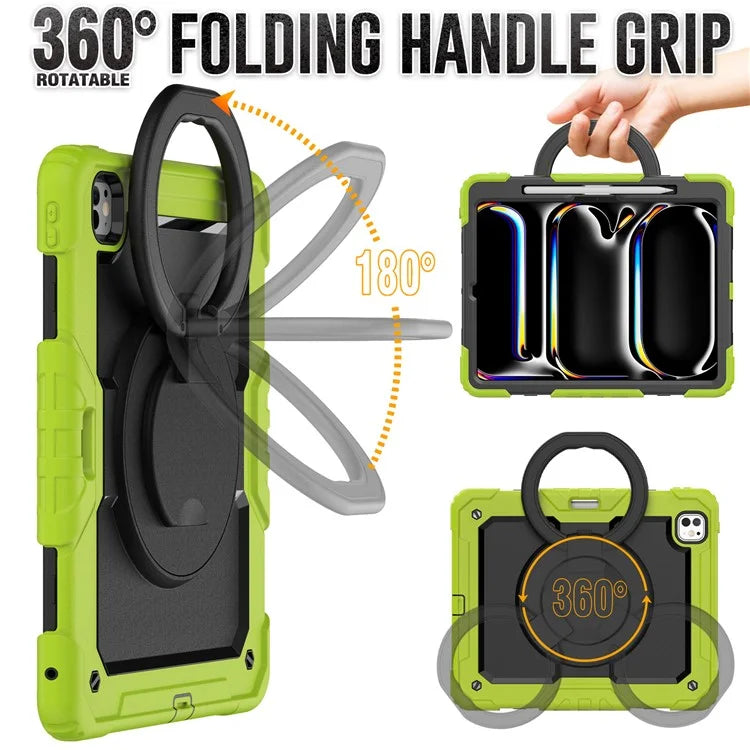 For iPad Pro 13 (2024) Kickstand Case PC+Silicone Tablet Cover with Shoulder Strap