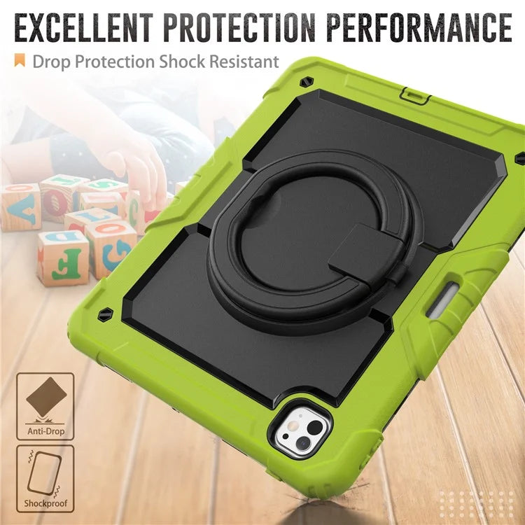 For iPad Pro 13 (2024) Kickstand Case PC+Silicone Tablet Cover with Shoulder Strap