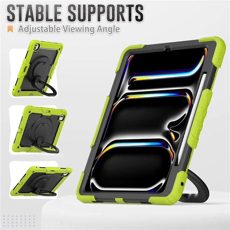 For iPad Pro 13 (2024) Kickstand Case PC+Silicone Tablet Cover with Shoulder Strap