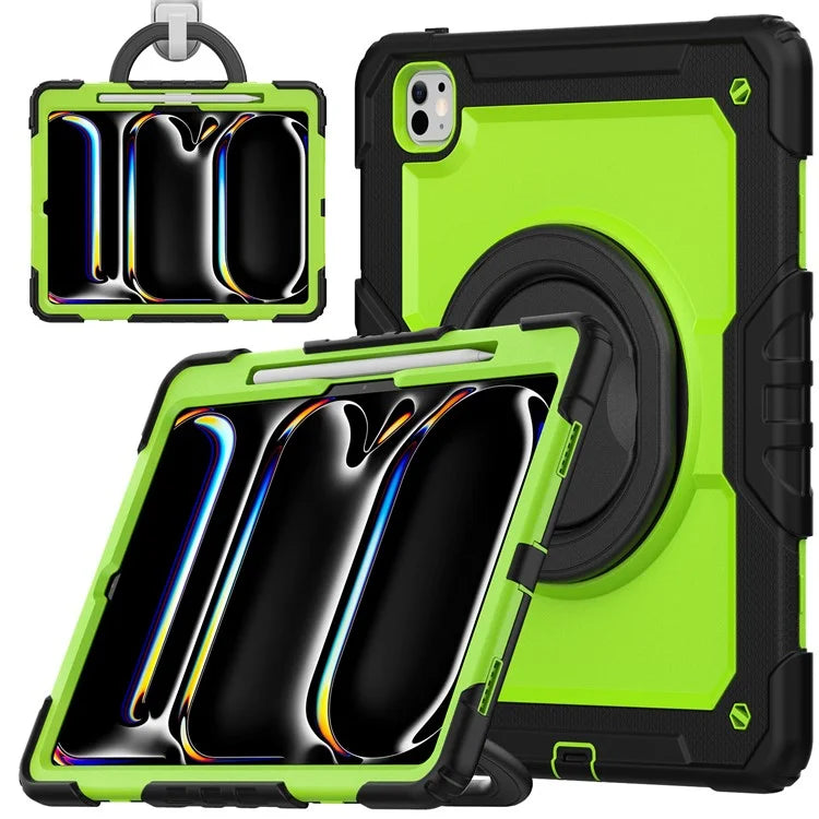 For iPad Pro 13 (2024) Kickstand Case PC+Silicone Tablet Cover with Shoulder Strap