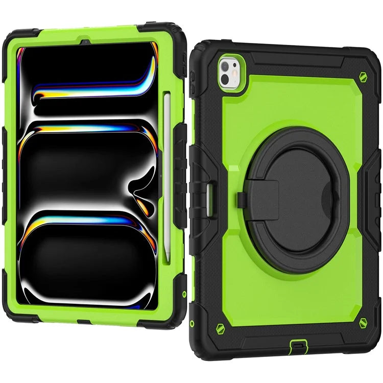 For iPad Pro 13 (2024) Kickstand Case PC+Silicone Tablet Cover with Shoulder Strap