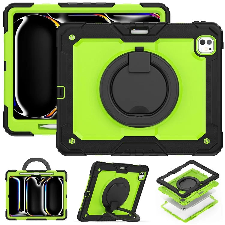 For iPad Pro 13 (2024) Kickstand Case PC+Silicone Tablet Cover with Shoulder Strap