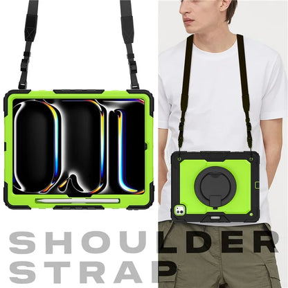 For iPad Pro 13 (2024) Kickstand Case PC+Silicone Tablet Cover with Shoulder Strap