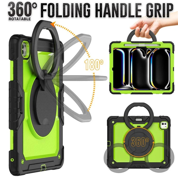 For iPad Pro 13 (2024) Kickstand Case PC+Silicone Tablet Cover with Shoulder Strap