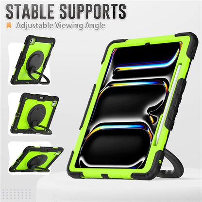 For iPad Pro 13 (2024) Kickstand Case PC+Silicone Tablet Cover with Shoulder Strap