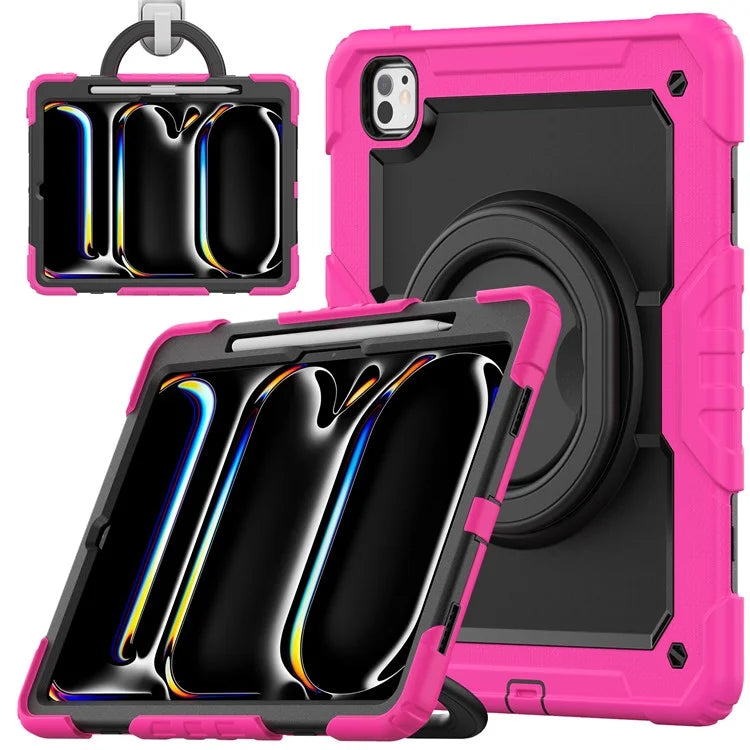 For iPad Pro 13 (2024) Kickstand Case PC+Silicone Tablet Cover with Shoulder Strap