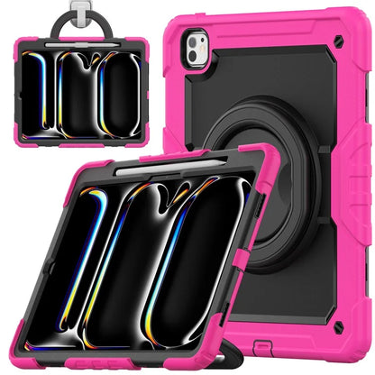 For iPad Pro 13 (2024) Kickstand Case PC+Silicone Tablet Cover with Shoulder Strap