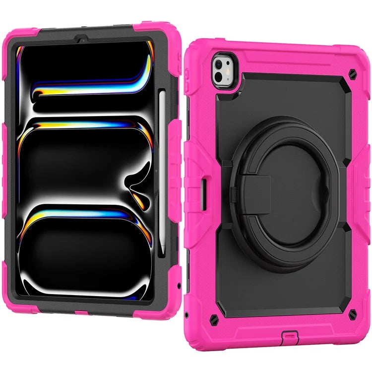 For iPad Pro 13 (2024) Kickstand Case PC+Silicone Tablet Cover with Shoulder Strap
