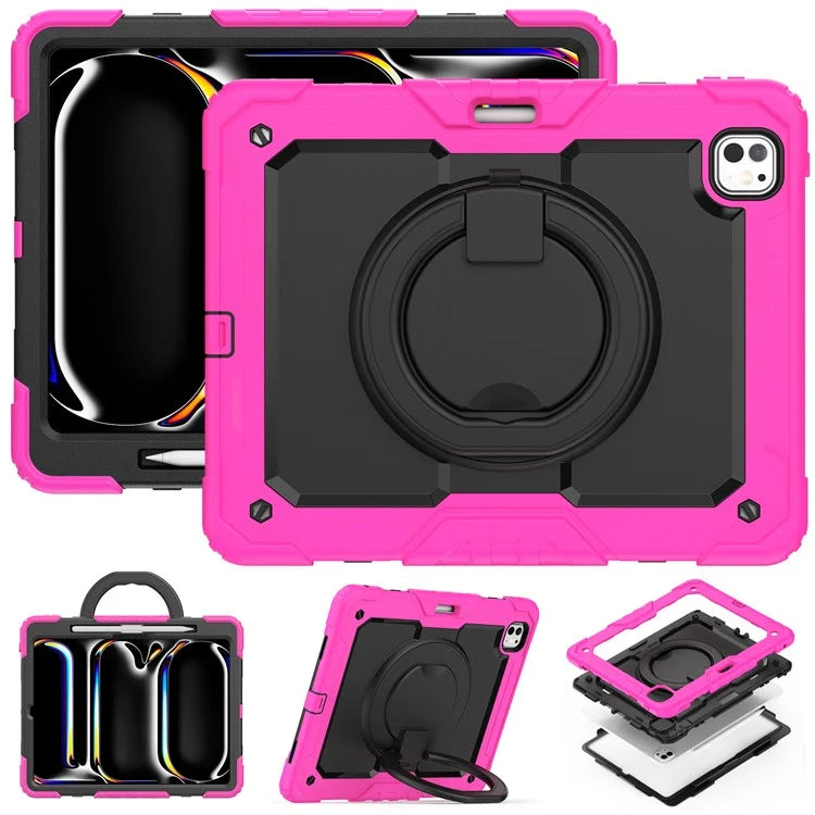 For iPad Pro 13 (2024) Kickstand Case PC+Silicone Tablet Cover with Shoulder Strap