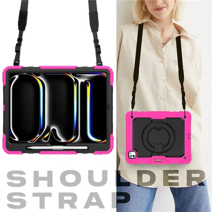 For iPad Pro 13 (2024) Kickstand Case PC+Silicone Tablet Cover with Shoulder Strap