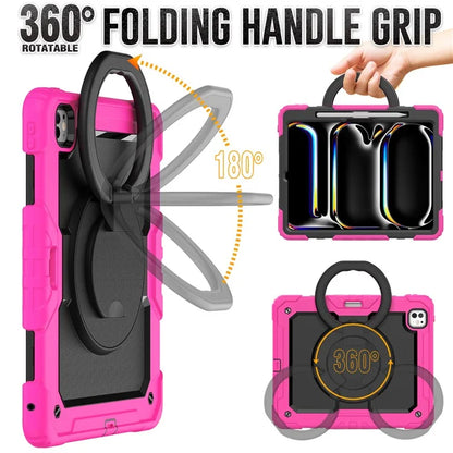 For iPad Pro 13 (2024) Kickstand Case PC+Silicone Tablet Cover with Shoulder Strap