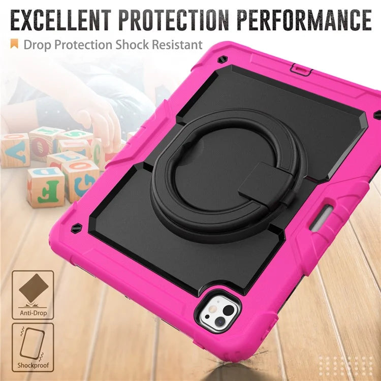 For iPad Pro 13 (2024) Kickstand Case PC+Silicone Tablet Cover with Shoulder Strap