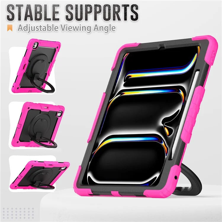 For iPad Pro 13 (2024) Kickstand Case PC+Silicone Tablet Cover with Shoulder Strap