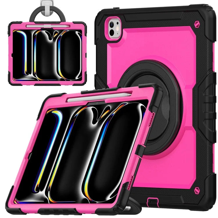 For iPad Pro 13 (2024) Kickstand Case PC+Silicone Tablet Cover with Shoulder Strap