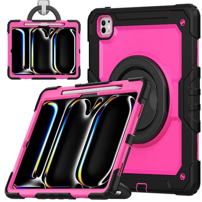 For iPad Pro 13 (2024) Kickstand Case PC+Silicone Tablet Cover with Shoulder Strap