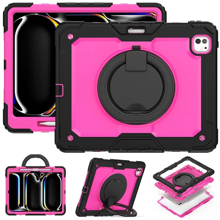 For iPad Pro 13 (2024) Kickstand Case PC+Silicone Tablet Cover with Shoulder Strap