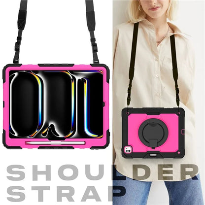 For iPad Pro 13 (2024) Kickstand Case PC+Silicone Tablet Cover with Shoulder Strap