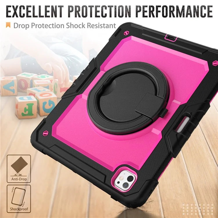 For iPad Pro 13 (2024) Kickstand Case PC+Silicone Tablet Cover with Shoulder Strap