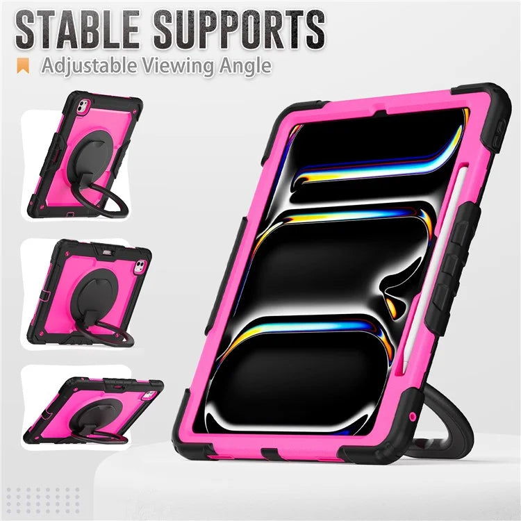 For iPad Pro 13 (2024) Kickstand Case PC+Silicone Tablet Cover with Shoulder Strap