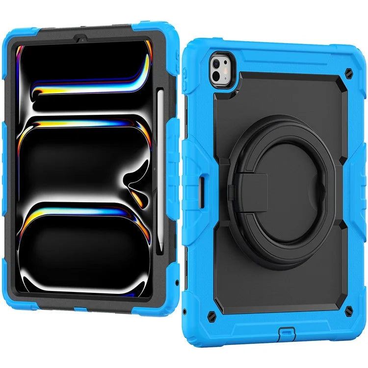 For iPad Pro 13 (2024) Kickstand Case PC+Silicone Tablet Cover with Shoulder Strap