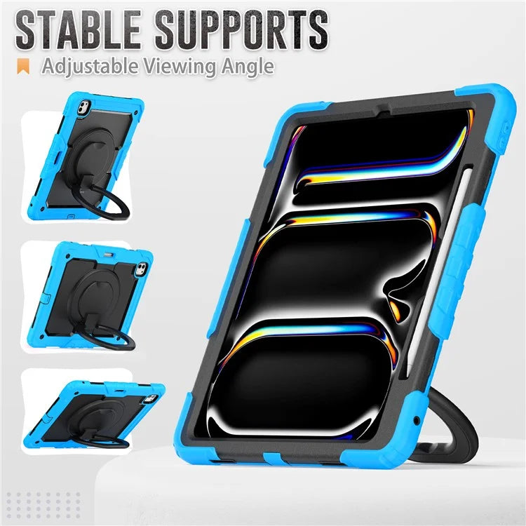 For iPad Pro 13 (2024) Kickstand Case PC+Silicone Tablet Cover with Shoulder Strap