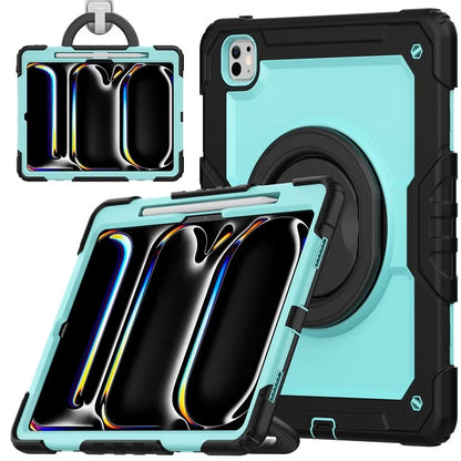 For iPad Pro 13 (2024) Kickstand Case PC+Silicone Tablet Cover with Shoulder Strap