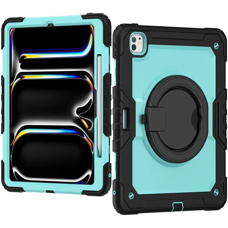 For iPad Pro 13 (2024) Kickstand Case PC+Silicone Tablet Cover with Shoulder Strap
