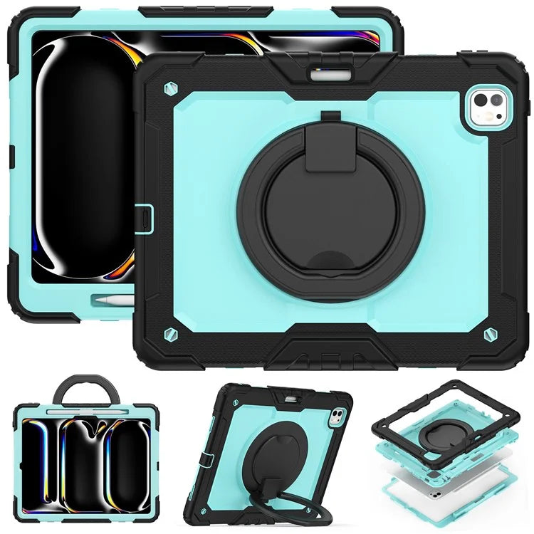 For iPad Pro 13 (2024) Kickstand Case PC+Silicone Tablet Cover with Shoulder Strap