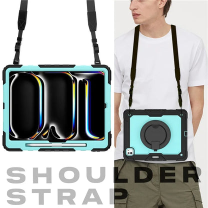 For iPad Pro 13 (2024) Kickstand Case PC+Silicone Tablet Cover with Shoulder Strap