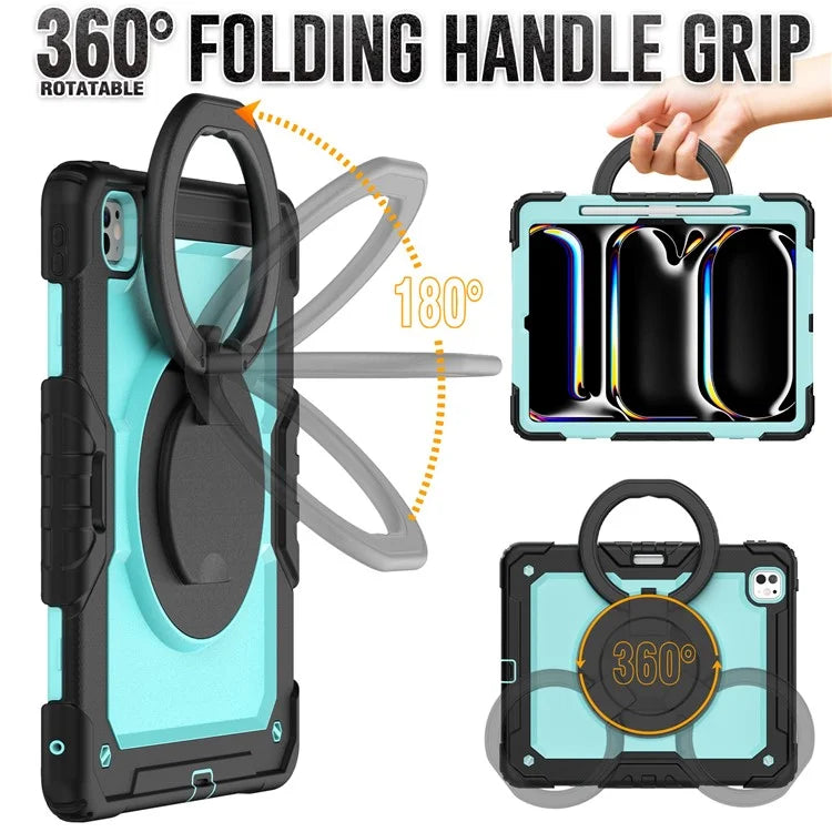 For iPad Pro 13 (2024) Kickstand Case PC+Silicone Tablet Cover with Shoulder Strap