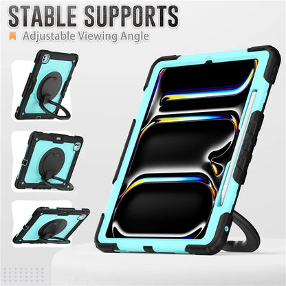 For iPad Pro 13 (2024) Kickstand Case PC+Silicone Tablet Cover with Shoulder Strap