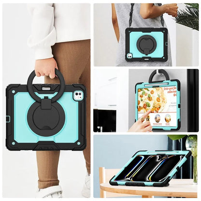 For iPad Pro 13 (2024) Kickstand Case PC+Silicone Tablet Cover with Shoulder Strap