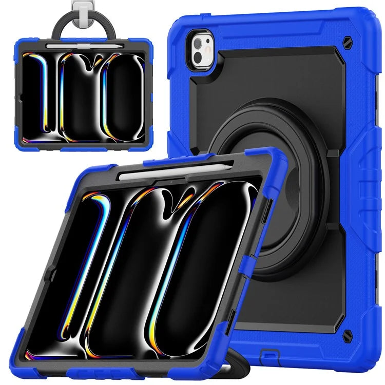 For iPad Pro 13 (2024) Kickstand Case PC+Silicone Tablet Cover with Shoulder Strap
