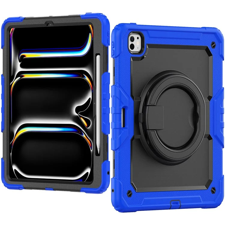 For iPad Pro 13 (2024) Kickstand Case PC+Silicone Tablet Cover with Shoulder Strap