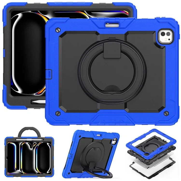 For iPad Pro 13 (2024) Kickstand Case PC+Silicone Tablet Cover with Shoulder Strap