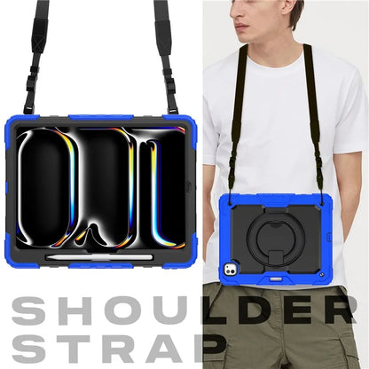 For iPad Pro 13 (2024) Kickstand Case PC+Silicone Tablet Cover with Shoulder Strap